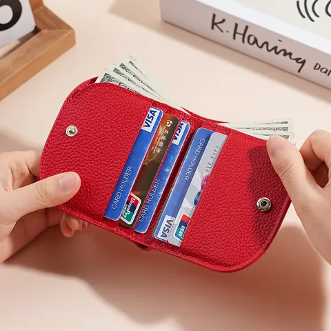 Echte Toplaag Koeienhuid Korte Mini Portemonnee voor Dames Compacte Bifold Kaarthouder Mode Slanke Portemonnee