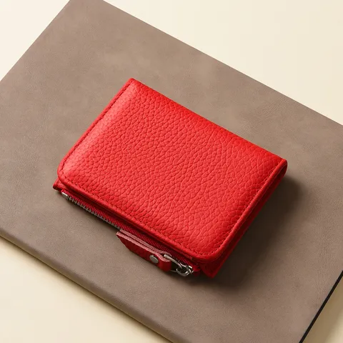 Billetera Corta de Cuero Genuino para Mujer Cuero de Vaca con Cremallera Monedero Minimalista Tarjetero Bifold