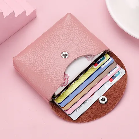Cuero Genuino Mini Monedero Para Mujer Cuero Vacuno Tarjetero Color Sólido Cartera Pequeña Suave Bolso De Monedas Con Cremallera