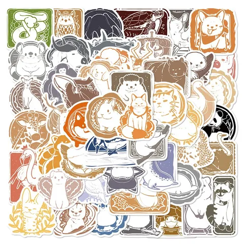 Lindas Pegatinas de Animales Pequeños Postmark Vintage Cartoon Animal Diario Scrapbooking Pegatina Decorativa de PVC