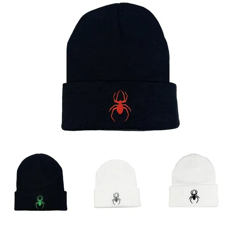 Berretto in Maglia Caldo Invernale Unisex Ricamo Ragno Acrilico Cappello da Sci Casual Moda Streetwear