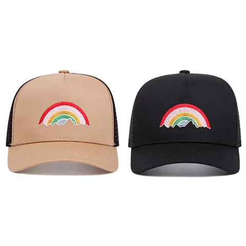Cappello da Baseball Unisex Ricamo Arcobaleno Cotone Mesh Traspirante Estate Protezione Solare Regolabile Sportivo