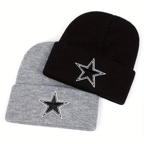Berretto in Maglia Caldo Invernale per Uomini Donne Ispessito Tinta Unita Pentagramma Ricamato Casual Cappello Esterno