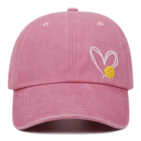 Berretto da Baseball in Cotone Lavato Vintage Ricamo Cuore Pickleball Regolabile Dad Hat Sport Unisex
