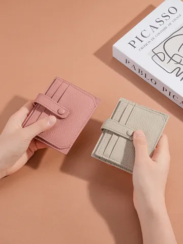 Tarjetero de Cuero Genuino Mujer Ultra Fino Múltiples Ranuras Simple Estuche de Tarjeta Mini Monedero Tarjetero Compacto