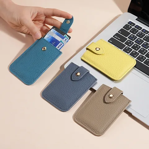 Tarjetero Minimalista de Cuero Verdadero Para Mujeres Hombres Anti RFID Delgado Mini Funda para Tarjetas Monedero Slim Portátil