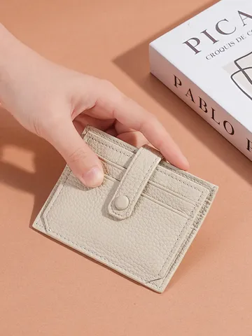 Tarjetero de Cuero Genuino Mujer Ultra Fino Múltiples Ranuras Simple Estuche de Tarjeta Mini Monedero Tarjetero Compacto