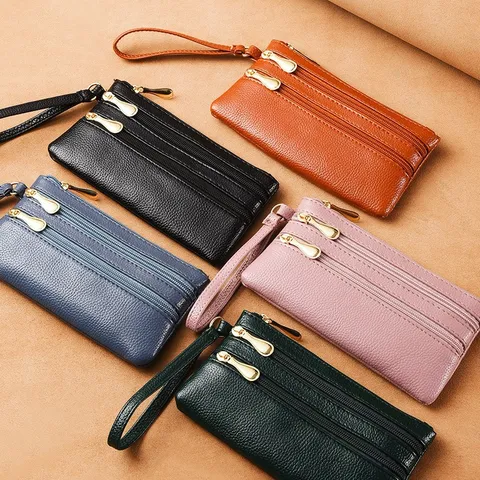 Cartera Larga de Cuero PU para Mujer Monedero Clutch Patrón Lichi Gran Capacidad Cremallera Bolso de Teléfono Informal