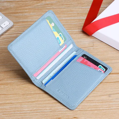 Tarjetero de Cuero Auténtico Mujer Ultra Delgado Múltiples Ranuras RFID Bloqueo Estuche de Tarjetas Compacto Cartera Permis Conducir Hombre