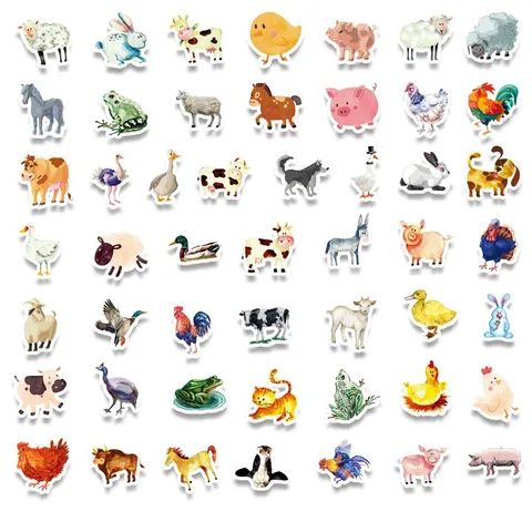 Cartoon Aquarel Boerderijdieren Stickers Waterdicht Schattige Kip Eend Decals Voor Bagage Laptop Notebook DIY Decoratie