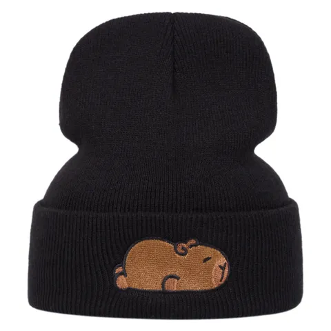 Berretto Beanie Unisex Carino Ricamo Capibara Acrilico Caldo Inverno Maglia Cappello Casual Versatile Tinta Unita Esterno