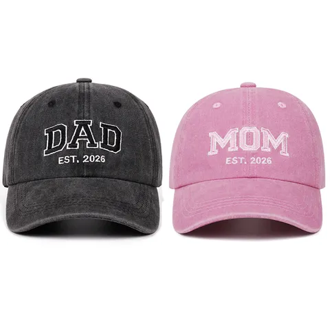 Berretto da Baseball in Cotone Lavato Vintage DAD MOM Lettere Ricamate Cappello Regolabile Protezione Solare all'Aperto