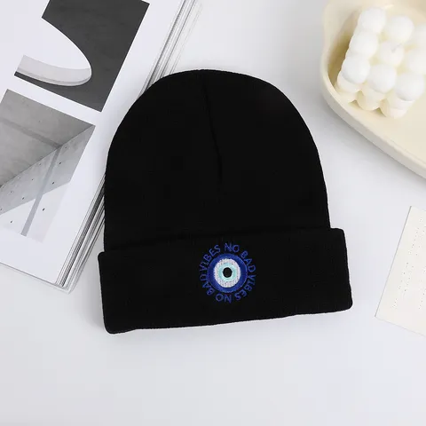 Berretto in Maglia Caldo Invernale Unisex Ricamo Malocchio Minimalista Casual Antivento Acrilico