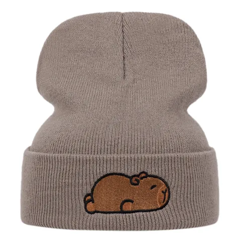 Berretto Beanie Unisex Carino Ricamo Capibara Acrilico Caldo Inverno Maglia Cappello Casual Versatile Tinta Unita Esterno