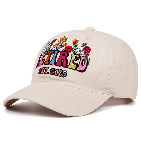 Cappellino da Baseball in Cotone Unisex Ricamato Motivo Floreale Lettera Retired Regolabile Casual Esterno Cappello Protezione Solare