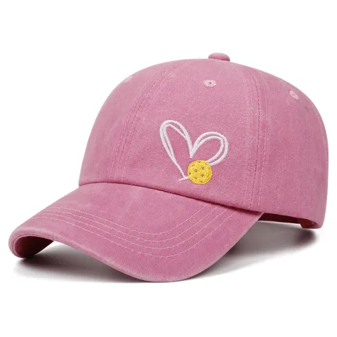 Berretto da Baseball in Cotone Lavato Vintage Ricamo Cuore Pickleball Regolabile Dad Hat Sport Unisex
