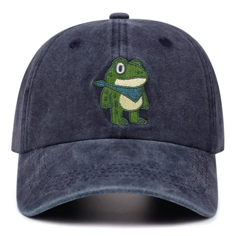 Berretto da Baseball in Denim Lavato Simpatico Ricamo Rana Vintage Dad Hat Casual Hip Hop Cappello Protezione Solare Per Uomo Donna