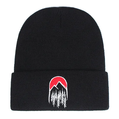 Unisex Inverno Caldo Berretto in Maglia All'aperto Antivento Acrilico Tramonto Montagna Ricamo Cappello Casual Moda Sci