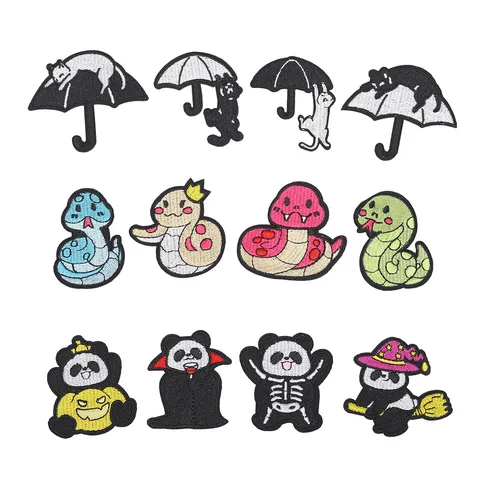 Cartoon Embroidered Patches For Clothing Iron On Cute Cat Snake Panda Animal Badge Applique For Down Jacket Repair DIY Sewing Accessories