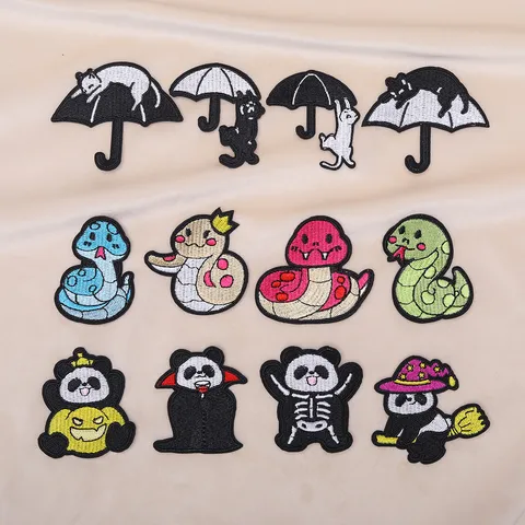 Cartoon Embroidered Patches For Clothing Iron On Cute Cat Snake Panda Animal Badge Applique For Down Jacket Repair DIY Sewing Accessories
