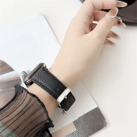 Echtes Leder Smartwatch Armband Mit Metallkette Litschi-Muster Ersatzarmband Für Ultra SE Serie