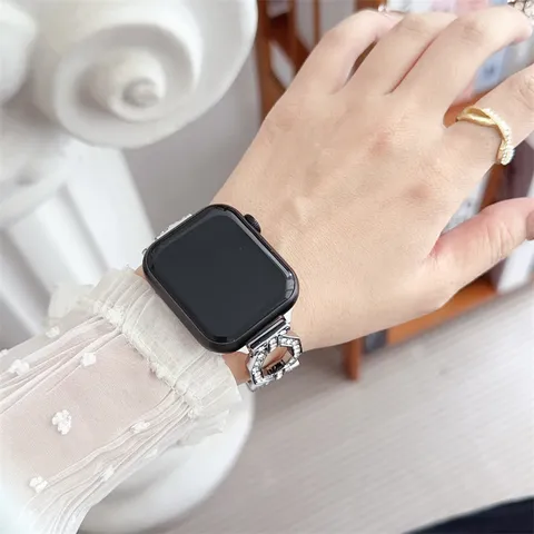 Luxus Strass Metall Uhrenarmband O-Typ Kette Ersatzarmband Für Damen Smartwatch Elegantes Mode Armband