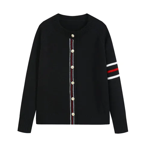 Women's Casual Striped Long Sleeve Cardigan Crew Neck Single-Breasted Knitwear Sweater Outerwear