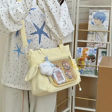 Bolso Bandolera Casual de Poliéster para Mujer Ventana Transparente Ita Bag Bolso de Hombro Lolita Japonés Bolsillo Claro