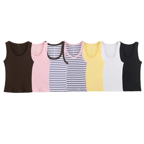 Women's Casual Slim Fit Cotton Ribbed Tank Top Summer Basic Solid Color U-Neck Sleeveless Vest