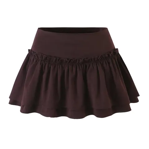 Damen Casual Hohe Taille Gestufter A Linie Minirock Einfarbig Sommer Streetwear Mode Rüsche Kurzer Rock