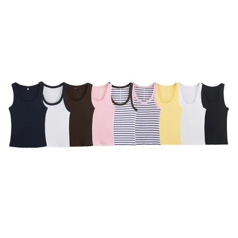 Women's Casual Slim Fit Cotton Ribbed Tank Top Summer Basic Solid Color U-Neck Sleeveless Vest