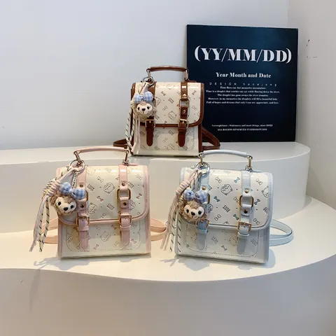 Mujer Estilo Universitario Mochila de Cuero PU Gato Lindo Repujado Casual Commuter Bolsa Escolar Con Lazo Y Colgante