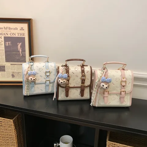 Mujer Estilo Universitario Mochila de Cuero PU Gato Lindo Repujado Casual Commuter Bolsa Escolar Con Lazo Y Colgante