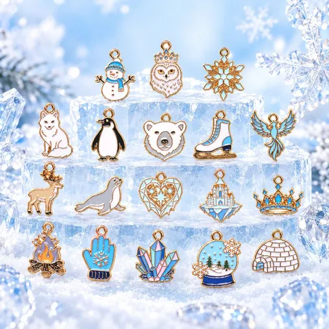 Hiver Flocon de Neige Bonhomme de Neige Ours Polaire Émail Alliage de Zinc Charms DIY Accessoires de Bijoux Pour Bracelet Collier Noël Décor