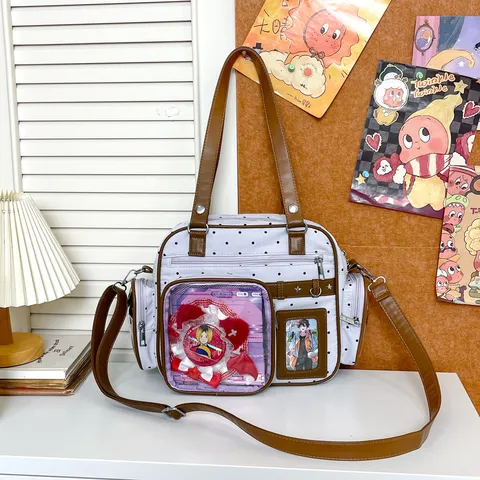 Japanese Polka Dot Transparent Itabag Cute Star Canvas Shoulder Bag Double Layer Clear Window Tote Bag For Women