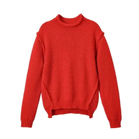 Damen Europäischer Stil Casual Stehkragen Langarm Gestrickter Pullover Patchwork Regular Fit Oberteil