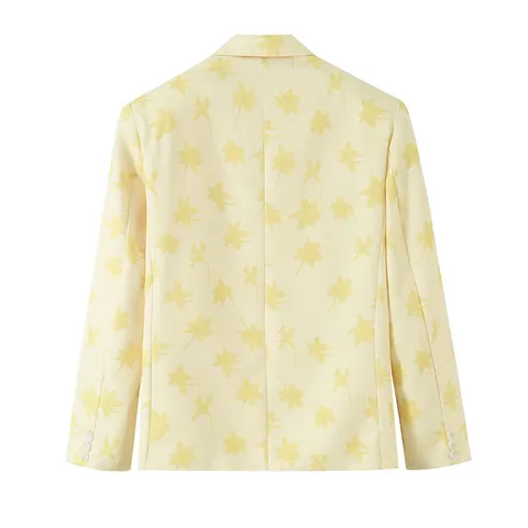 Women's Casual European American Style Printed Blazer Medium Long Long Sleeve Suit Jacket With Pockets Yellow Floral Print