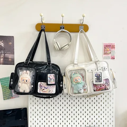 Mujeres Itabag Gran Capacidad Ventana Transparente Bolso Bandolera Cuero PU Escuela Viaje Casual Bolso Hombro