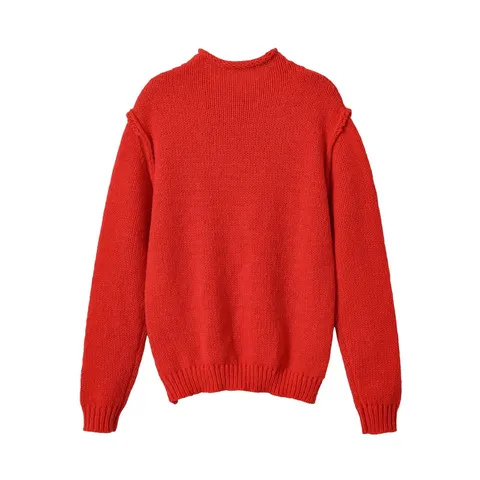 Damen Europäischer Stil Casual Stehkragen Langarm Gestrickter Pullover Patchwork Regular Fit Oberteil