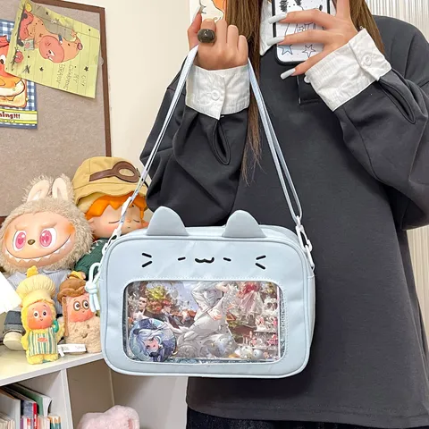 Estilo Coreano Lindo Forma de Gato Transparente Ita Bolso Bandolera Bolso de Hombro Estudiante Diario Casual Bolso de Mano
