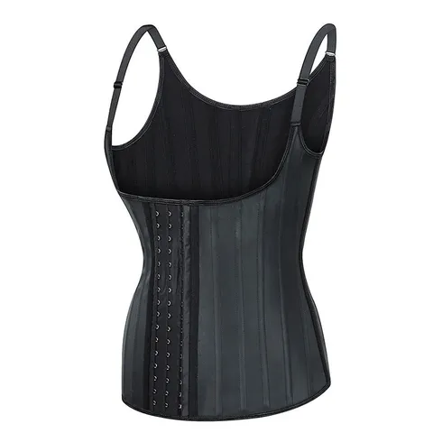 Chaleco Entrenador de Cintura de Elastano para Mujer Top Moldeador Mate Con Múltiples Varillas de Acero Correas Ajustables Cierre de Corchetes Faja