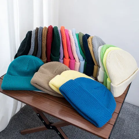 Solid Color Ribbed Knit Beanie Hat For Men Women Soft Acrylic Winter Warm Cuffed Skull Cap Daily Outdoor Windproof Cold Weather Accessories