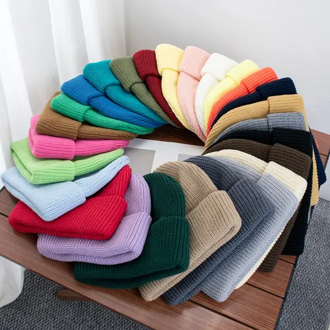 Solid Color Ribbed Knit Beanie Hat For Men Women Soft Acrylic Winter Warm Cuffed Skull Cap Daily Outdoor Windproof Cold Weather Accessories
