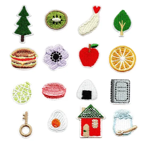 Embroidered Patch Cute Cartoon Flower Tree Daily Objects Canvas Iron On Self Adhesive Applique For Clothing Bags DIY Repair Decor