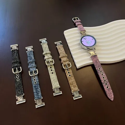 Universal Smartwatch Band Denim And Leather Replacement Strap Cute Animal Charm Casual Watch Accessories