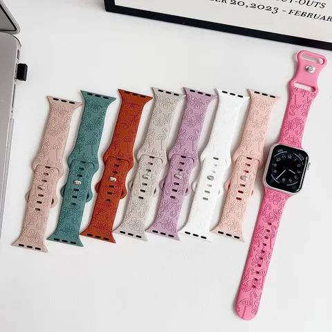 Silikon Blumen Flamingo Geprägtes Smartwatch Armband Ersatzgurt