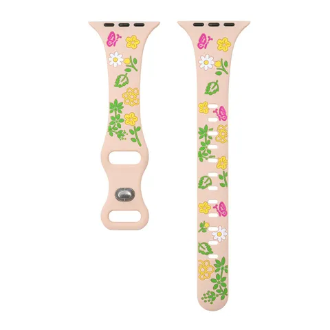 Silicone Floral Print Replacement Watch Band Strap For Apple Watch Ultra SE Series Casual Wristband