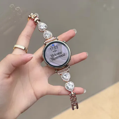 Bracelet De Montre Connectée Métal De Rechange Avec Strass Cœur Design Bijou Étincelant Pour Femmes