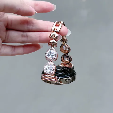 Bracelet De Montre Connectée Métal De Rechange Avec Strass Cœur Design Bijou Étincelant Pour Femmes