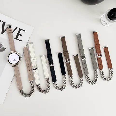 Cinturino di Ricambio per Orologio da Donna in Pelle a Doppio Giro e Catena in Acciaio Inossidabile Compatibile con Smartwatch Huawei